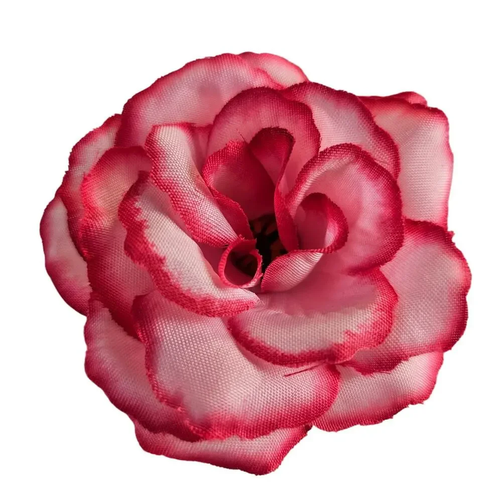 37 Light Pink Hot Pink Edge Silk Roses 2.5in Artificial Flowers w/ Stems